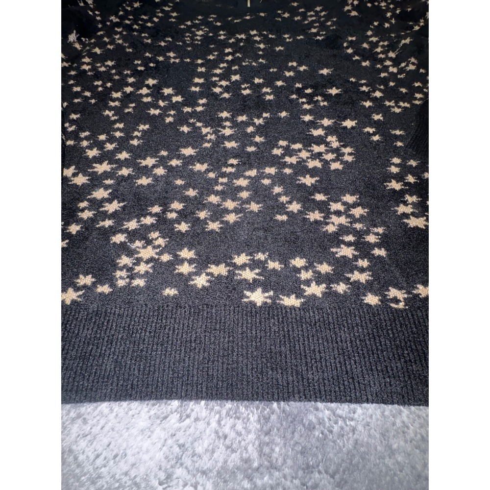 (CL) Michael Kors Womens 2X Star Print Metallic Knit Sweater Black Gold Zipper - Picture 7 of 11
